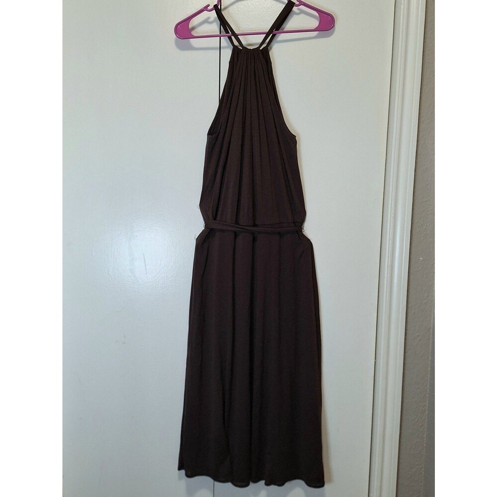 Banana Republic Silk Chocolate Brown Halter Dress Sz Large With Drawstring